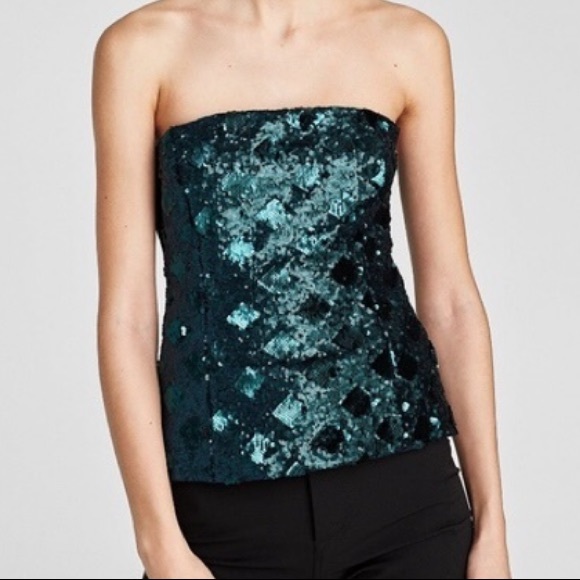 Zara Tops - Zara top sequin mermaid green corset size zip